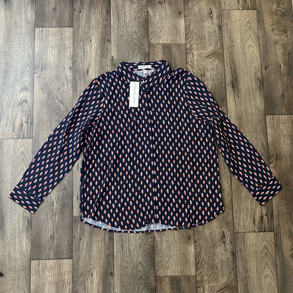 Alexander Jordan Button Front Blouse Shirt Navy/Peach Boho